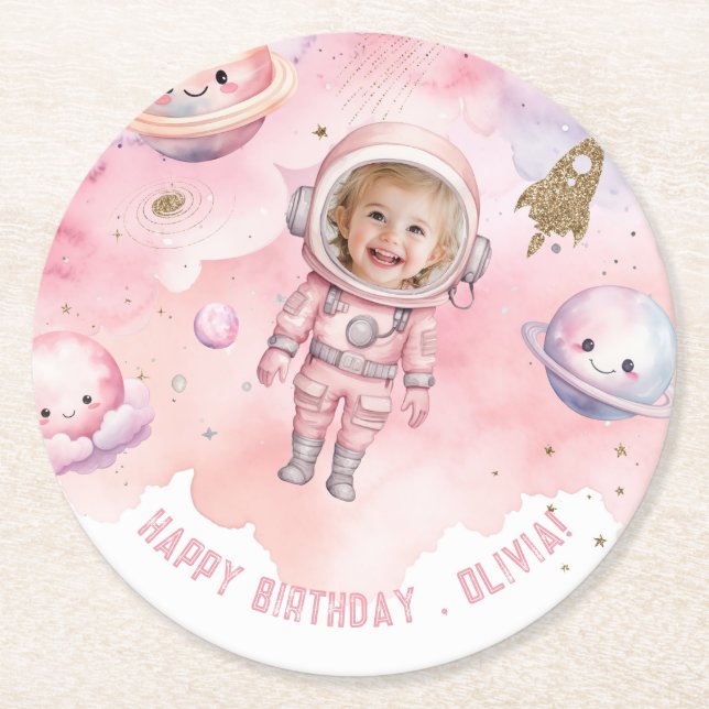 Weltraum Erster Rundgang durch die Sonne Geburtsta Runder Pappuntersetzer (Vorderseite)