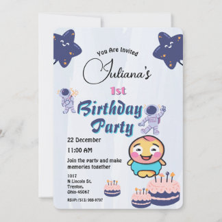 Weltraum Explorer Geburtstag - Astronauten und Ste Einladung