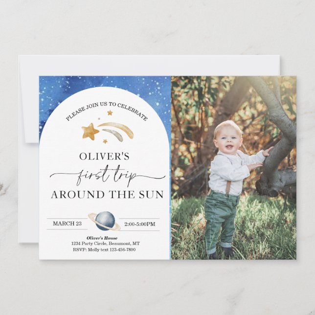 Weltraum-Foto - Einladung zum Geburtstag | Erste R (Vorderseite)