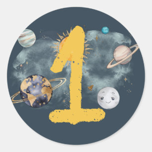 Weltraum Geburtstag Galaxy Sun Moon Sterne Planete Runder Aufkleber