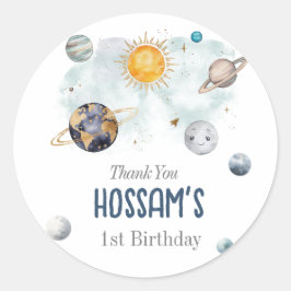 Weltraum Geburtstag Galaxy Sun Moon Sterne Planete Runder Aufkleber