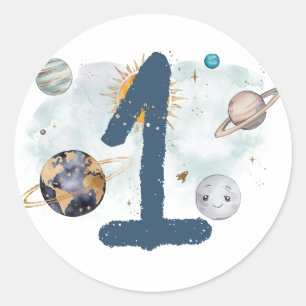 Weltraum Geburtstag Galaxy Sun Moon Sterne Planete Runder Aufkleber