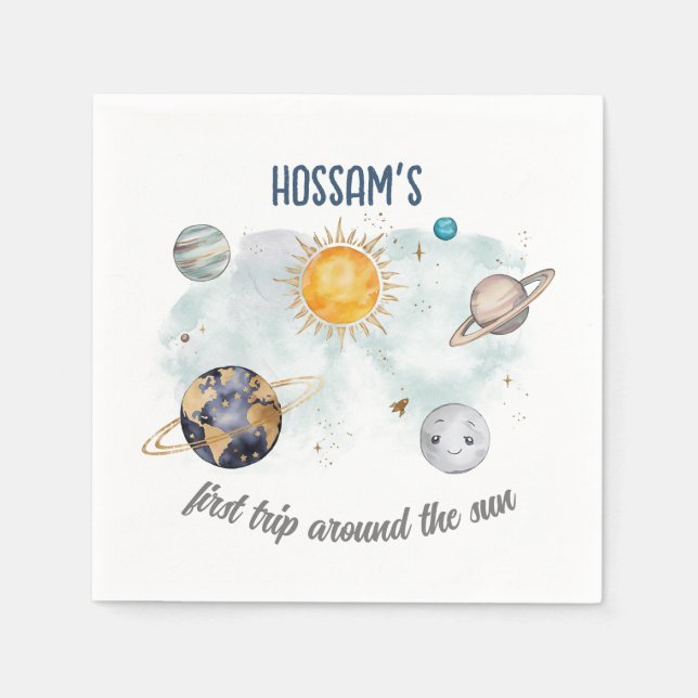 Weltraum Geburtstag Galaxy Sun Moon Sterne Planete Serviette (Vorderseite)