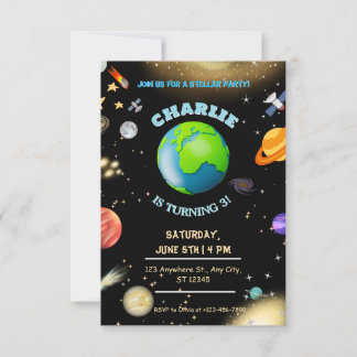 Weltraum Geburtstag in der Galaxie Einladung