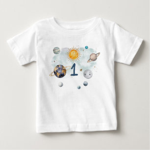Weltraum Geburtstags Galaxie Sonne Mond Sterne Pla Baby T-shirt