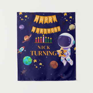 Weltraum-Geburtstagsbanner | Astronaut Happy Birth Wandteppich