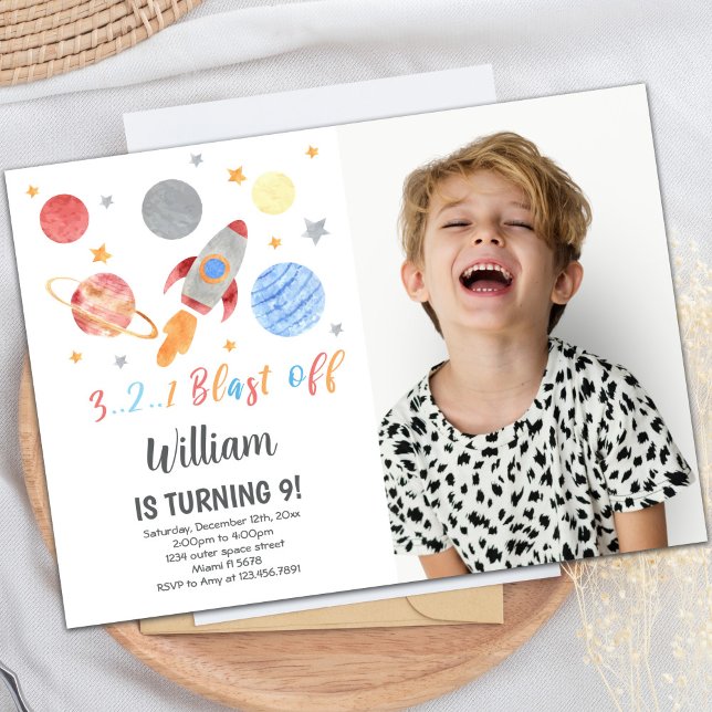 Weltraum Geburtstagseinladung mit Foto Einladung (123 blast off Outer Space Birthday Invitations pho)