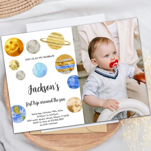 Weltraum Geburtstagseinladung mit Foto Einladung (White Background Outer Space Birthday photo Invitation)