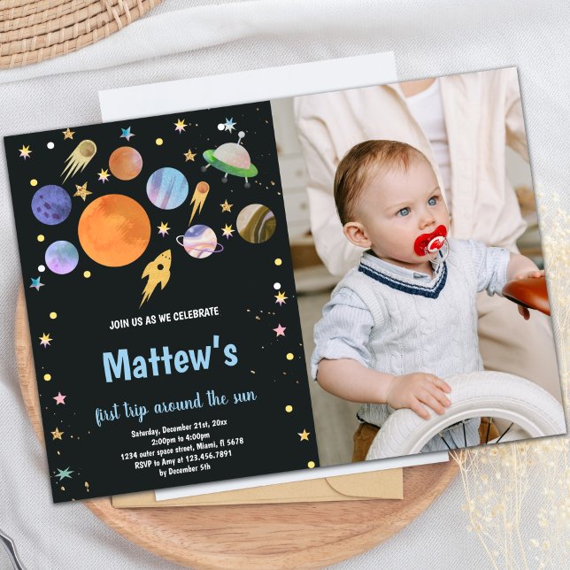 Weltraum Geburtstagseinladung mit Foto Einladung (Outer Space Birthday Invitations with photo)