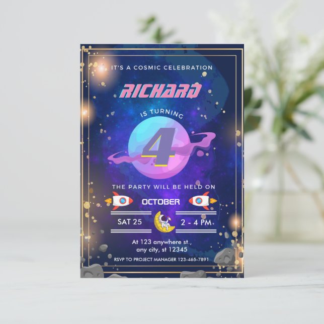 Weltraum-Geburtstagseinladungen der Astronautin Einladung (Stehend Vorderseite)