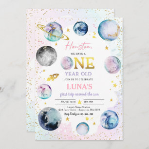 Weltraum Geburtstagskind Rosa Erster Rundgang durc Einladung