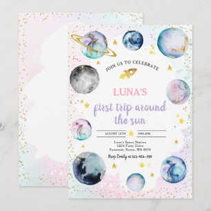 Weltraum Geburtstagsparty Erster Ausflug um die So Einladung