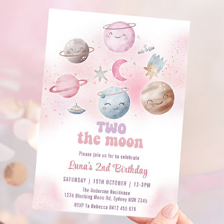 Weltraum Geburtstagsparty Two The Moon 2. Geburtst Einladung