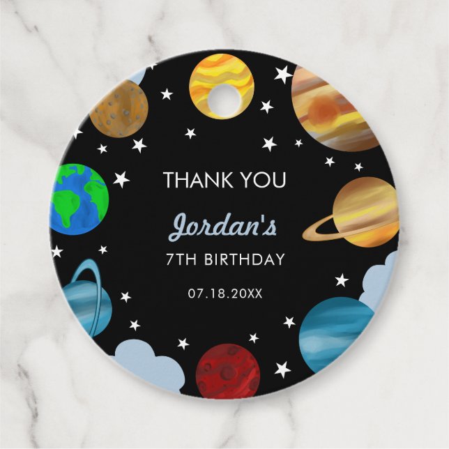 Weltraum-Geburtstagsplaneten Galaxy Boys Party Geschenkanhänger (Vorderseite)