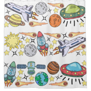 Weltraum: Handgezeichnete Vintage-Doodle Duschvorhang