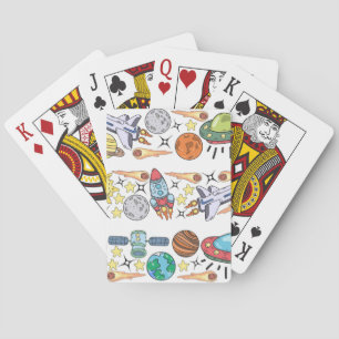 Weltraum: handgezeichnete Vintage-Kritzeleien Spielkarten