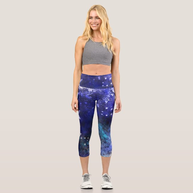 Weltraum-Hintergrund mit Sternen Capri Leggings (Vorderseite)