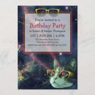 Weltraum-Hipster Katze Geburtstag Einladung