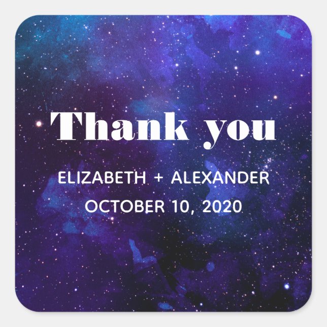 Weltraum Hochzeit danke. Marine Quadratischer Aufkleber (Vorderseite)