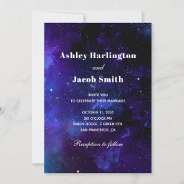 Weltraum Hochzeit. Nachtsterne. Moderne Marinegall Einladung