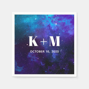 Weltraum Hochzeit. Nachtsterne. Moderne Navy Serviette