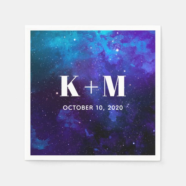 Weltraum Hochzeit. Nachtsterne. Moderne Navy Serviette (Vorderseite)