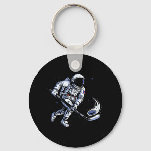 Weltraum-Hockey-Astronaut beim Spielen in Schwerel Schlüsselanhänger