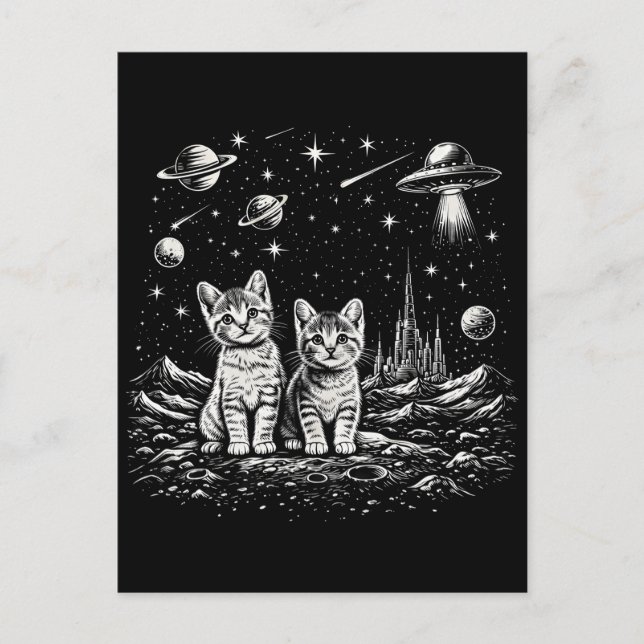 Weltraum Kätzchen Katzen im Kosmos Postkarte (Vorderseite)