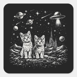 Weltraum Kätzchen Katzen im Kosmos Quadratischer Aufkleber