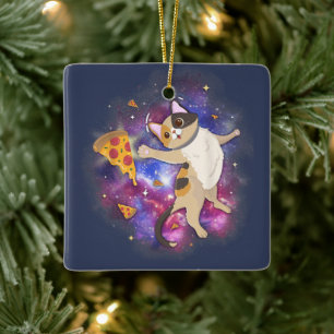 Weltraum Katze Kätzchen Astronaut Lustige Pizza Ma Keramikornament