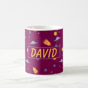 Weltraum-Muster orange roter Name Kaffeetasse