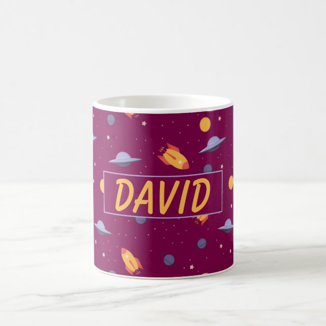 Weltraum-Muster orange roter Name Kaffeetasse (Mittel)