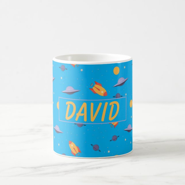Weltraum-Muster orange Türkis Name Kaffeetasse (Mittel)
