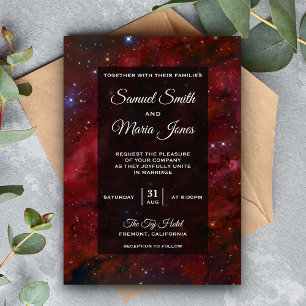 Weltraum-Nebel-Maroon-Galaxie-Hochzeitseinladung Einladung