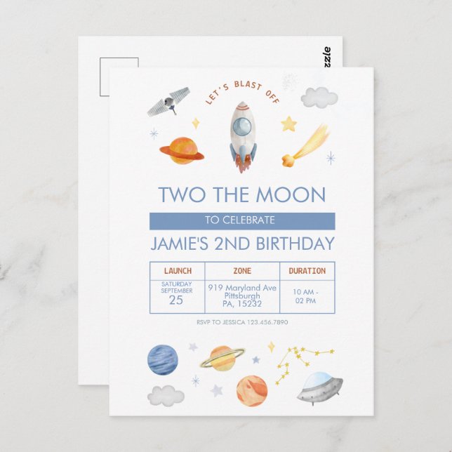 Weltraum Party Astronaut 2. Geburtstag Postkarte (Vorne/Hinten)