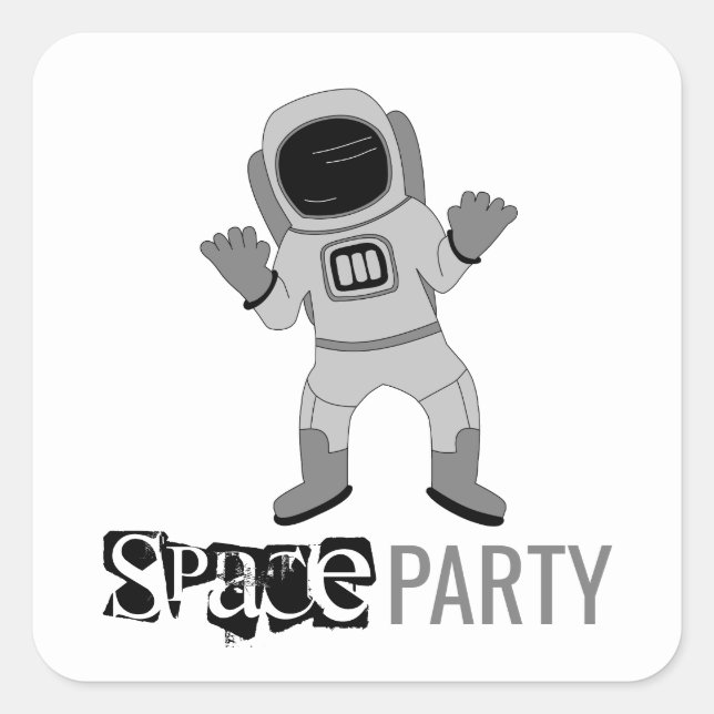 Weltraum Party Astronaut, Geburtstag Quadratischer Aufkleber (Vorderseite)