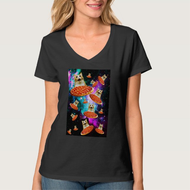 Weltraum-Pizza-Katze-Astronaut-Kätzchen-Sarkasmus- T-Shirt (Vorderseite)