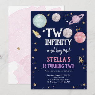 Weltraum-Planet-Girl zum zweiten Geburtstag Einlad Einladung