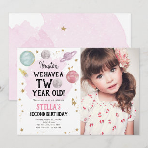 Weltraum-Planet-Girl zum zweiten Geburtstag Einlad Einladung