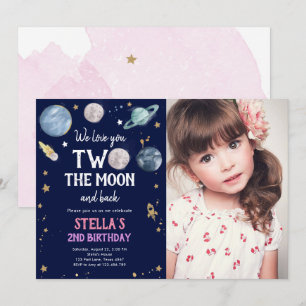 Weltraum-Planet-Girl zum zweiten Geburtstag Einlad Einladung