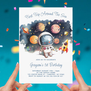 Weltraum Planeten Astronaut Erster Geburtstag Einladung