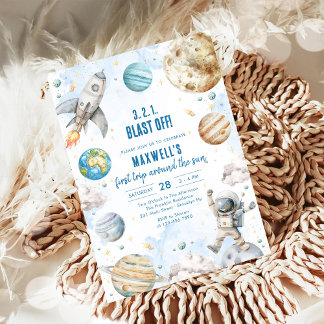 Weltraum Planeten Astronaut Junge Geburtstag Einladung