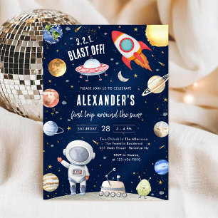 Weltraum Planeten Astronaut Jungen Geburtstag Einladung