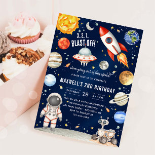 Weltraum Planeten Astronaut Jungen Geburtstag Einladung