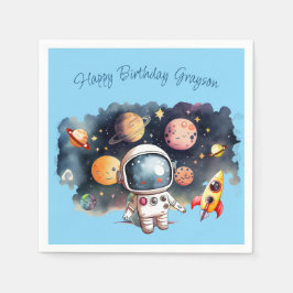 Weltraum Planeten Blue Birthday Serviette