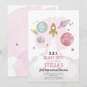 Weltraum-Planeten Girl Erster Geburtstag Einladung