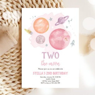 Weltraum-Planeten zwei der Mond-Mädchen Geburtstag Einladung