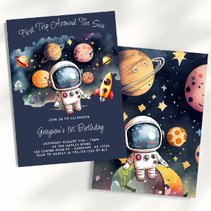 Weltraum Planets Blue 1. Geburtstag Einladung