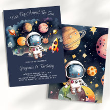 Weltraum Planets Blue Erster Geburtstag Einladung