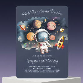 Weltraum Planets Blue Erster Geburtstag Einladung